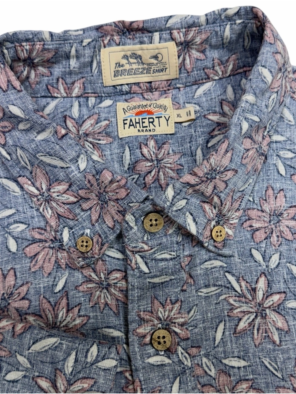 Faherty Breeze Shirt Men XL Antique Berry Floral Linen Button Hawaiian Aloha AOP